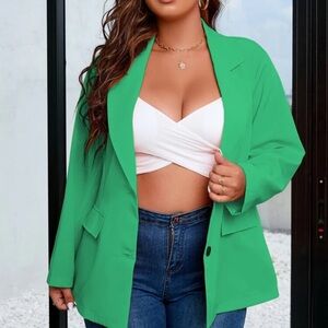 Vibrant Green Oversized Blazer with Classic Lapel